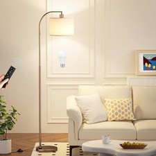 Arc Floor Lamp with Remote and Stepless Dimmable Bulb, deep beige & brown