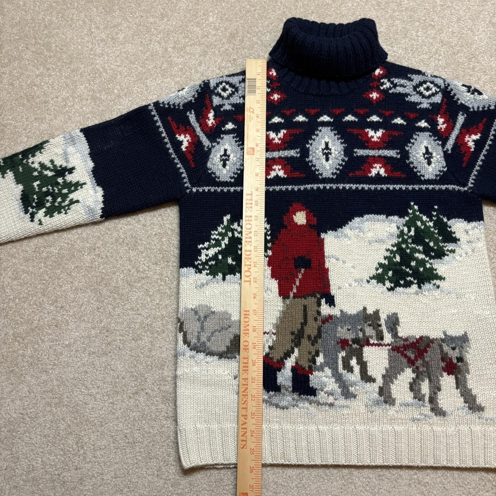 Vtg 90s Lauren Ralph Lauren Dog Sled Sweater Mens Small Handknit Turtleneck Wool image 6
