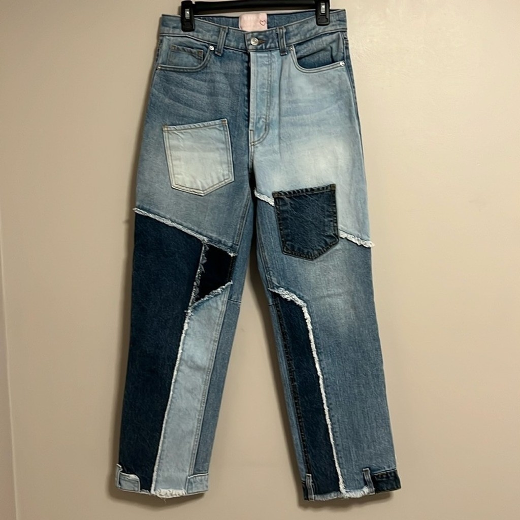 Revice Deconstructed Patchwork Denim Straight-leg… - image 1