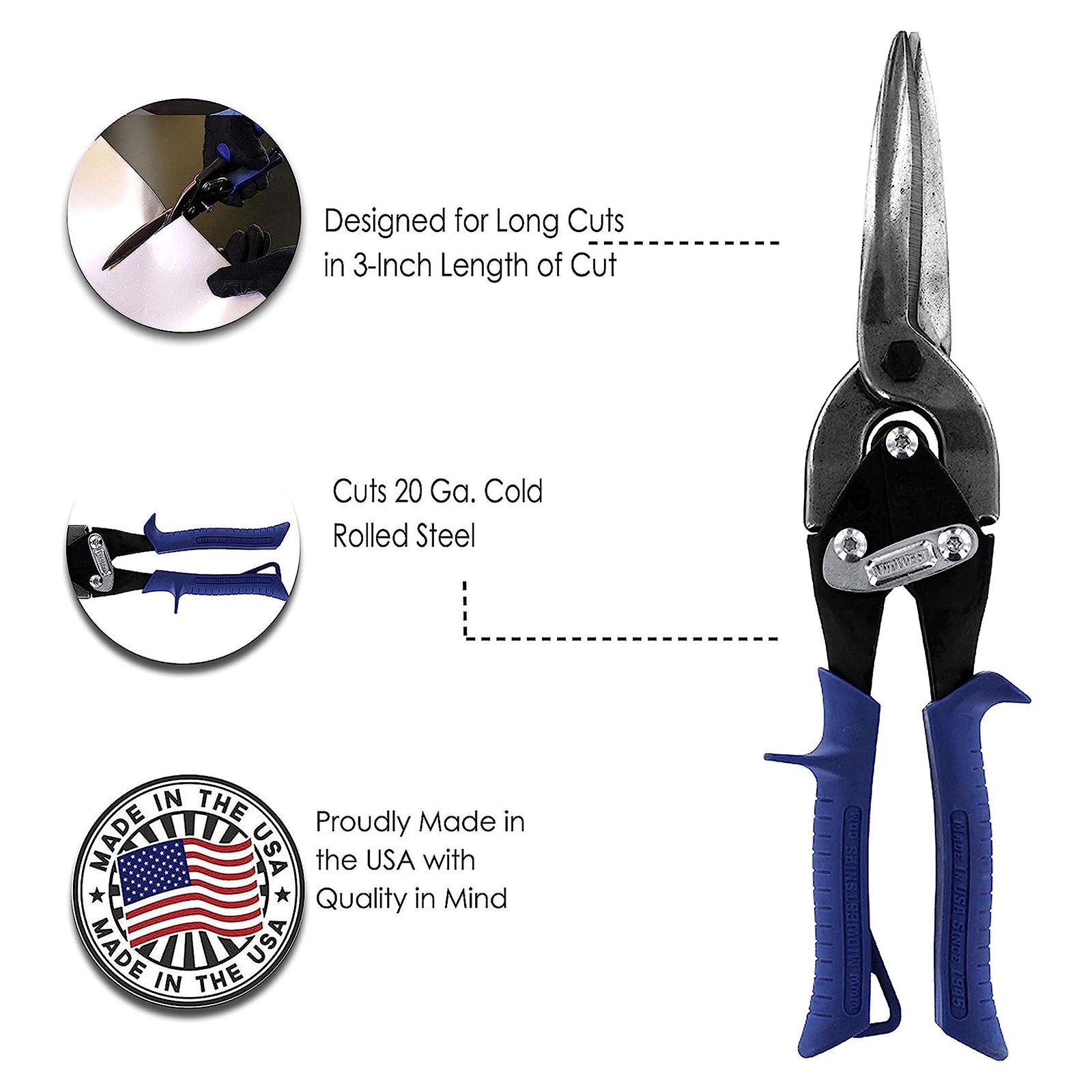 MIDWEST Power Cutters Long Cut Snip - Straight Cut Regular Tinner Shears, Mad...