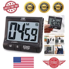 3-Inch Large Display Kitchen Timer with Loud Alarm - Sleek Matte Black Design