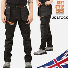 Men's Work Trousers Waterproof Cargo Pants Slim Fit Knee Pad Pocket UK