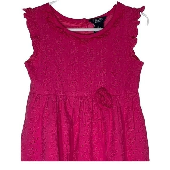 Vestido de verão Chaps meninas tamanho 5 ilhós renda rosa algodão babados crianças - Imagem 3 de 4
