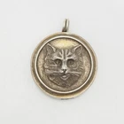 Wonderful vintage sterling silver Cat face round pendant Henryk Winograd