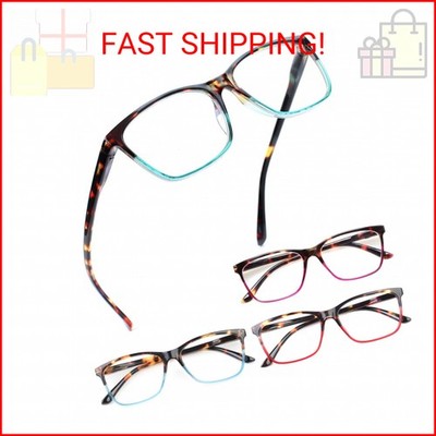 Henotin 4 Pack Ladies Reading Glasses Blue Light Blocking Spring Hinge Readers A