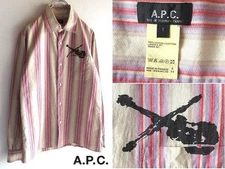 A.P.C. Men S Made In France Vintage Apace Violin Print Striped Shirt 1 Limited E
