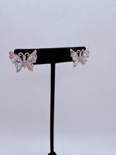 Rhinestone Butterfly Stud Earrings Silver Tone Sparkling 1