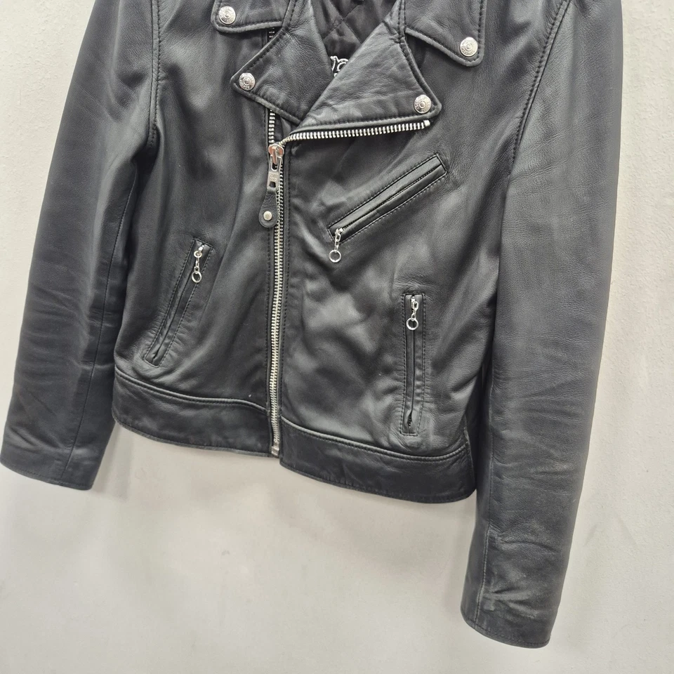 Chaqueta de Motociclista Schott Perfecto Talla L Cuero Negra Acolchada Forrada Cremallera Tachonada - Imagen 3 de 4