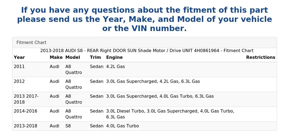 AUDI S8 2013-2018 - Puerta trasera derecha parasol motor/unidad de accionamiento 4H0861964 Foto 4 de 4