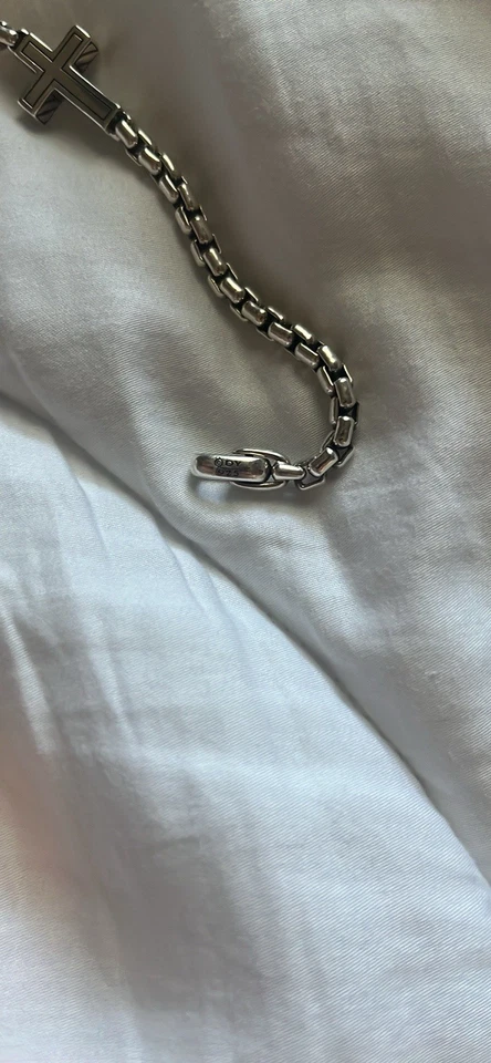 David Yurman 925 Sterling Silver Cross Pave Black Diamond Bracelet for Men 8.5” - Image 2 of 3