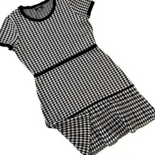 Karl Lagerfeld Dress Women Medium Houndstooth Sweater Knit Fit & Flare Old Money