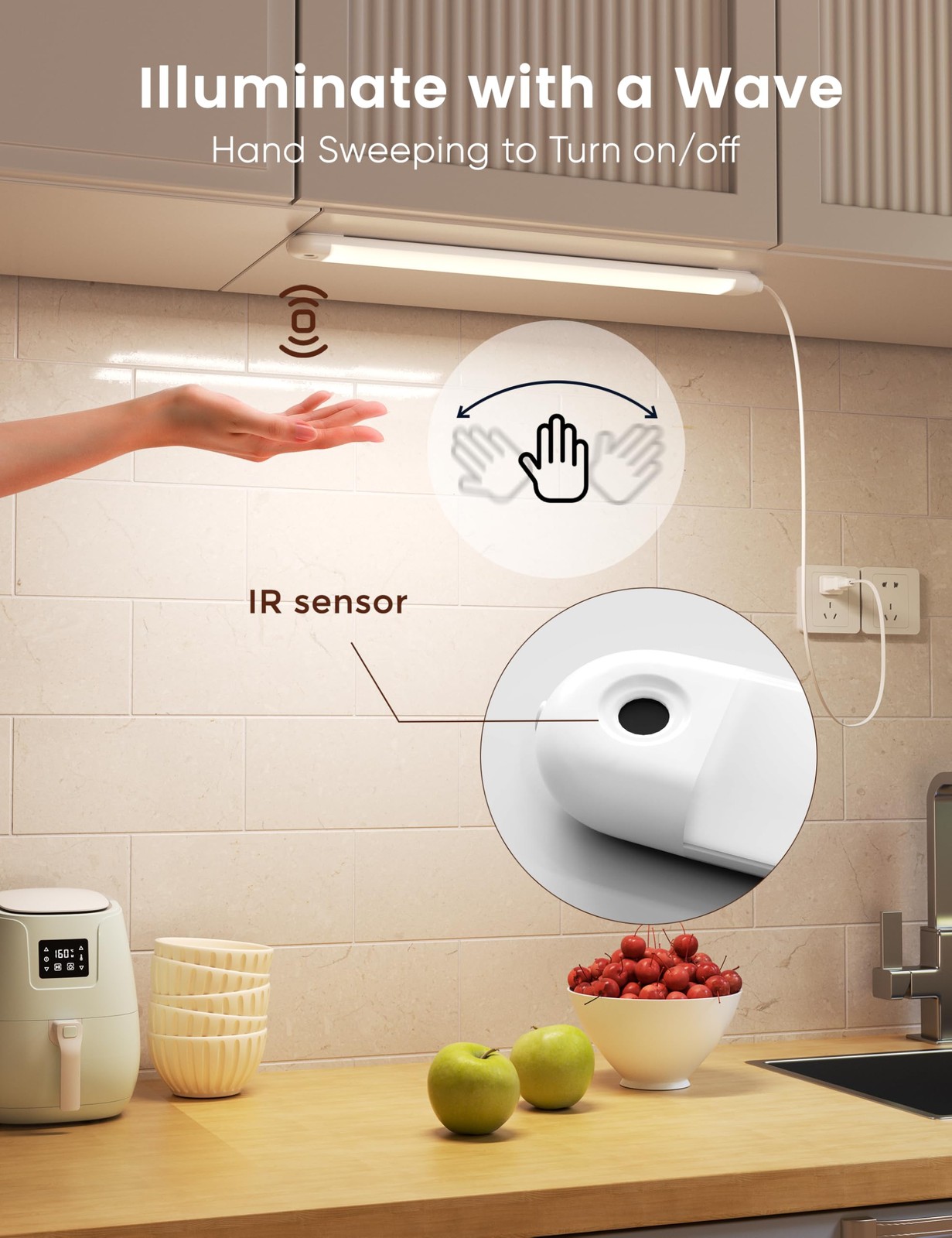 Hand Wave Gesture Under Cabinet Lights,16 Inch Plug in Kitchen Counter Light