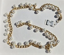 Lele Sadoughi Gold Chain Dangling Pearl Belt