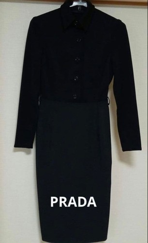 Prada, PRADA Black Stretch Dress Size 38 S M Long Sleeve Nylon Spandex Back Slit Used