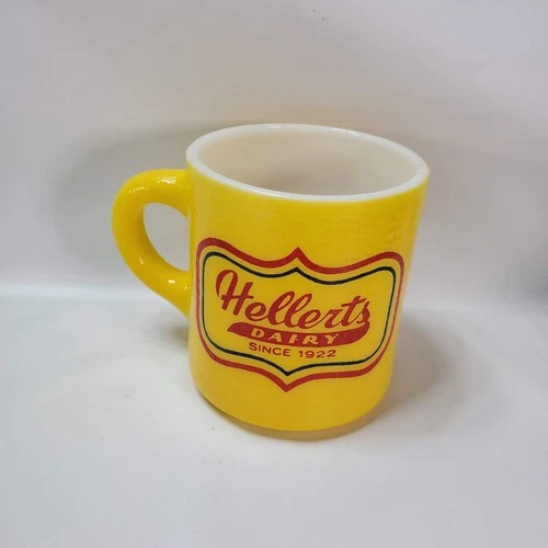 Vintage Milk Glass Mug Hellerts Dairy Hillside Akron NY WNY Buffalo Milkman
