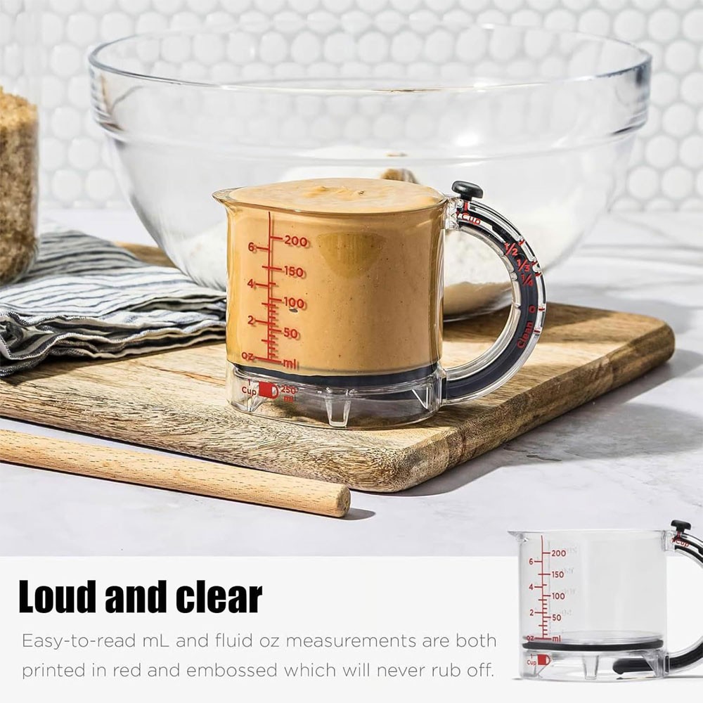 4-in-1 Adjustable Measuring Cup Measurement Versatility, 1/4 1/3 1/2 and 1