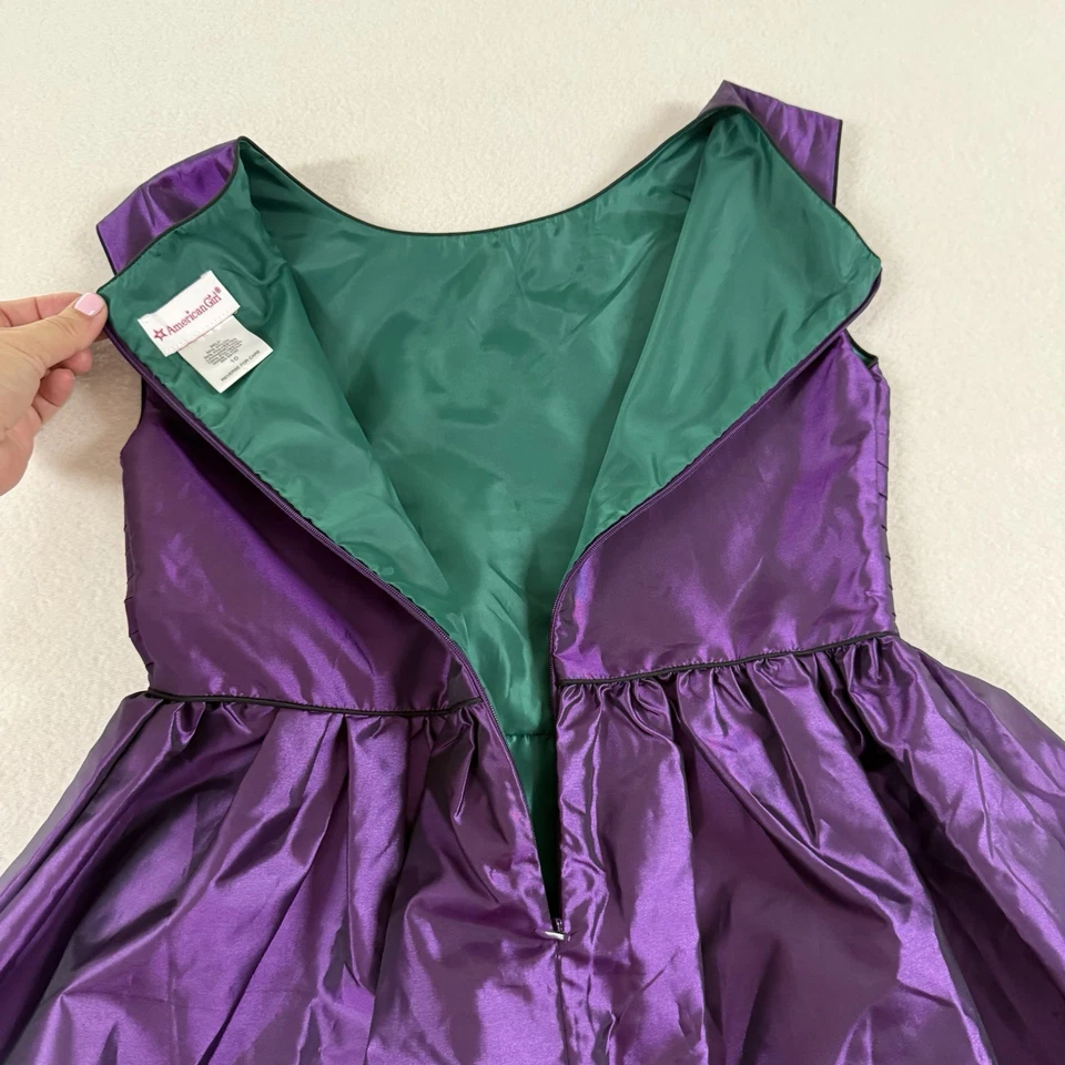 Vestido AMERICAN GIRL Talla 10 Púrpura Plisado Fiesta Vacaciones Terciopelo Lazo Verde Forrado Foto 4 de 4