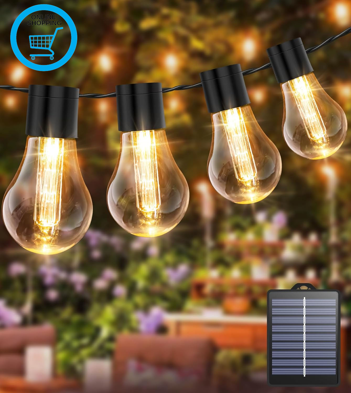 Solar String Lights Outdoor,10M/40Ft Edsion Solar Festoon Lights with 16 Shatter