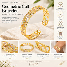 Gold Plated Geometric Cuff Bracelet for Women Rhinestone Crystal Fashion Jewelry
