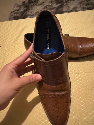 Zapatos de cuero con cinta roja inteligentes para hombre oficina boda brogue formal monje correa zapatos - Imagen 3 de 6