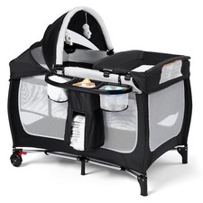 4 in 1 Portable Pack Play Baby Playard w/Bassinet Black Large Playpen Infant