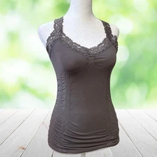 M RENA Cami Top One Size Ruched Rib Knit Coquette Y2K Bella Swan USA Made