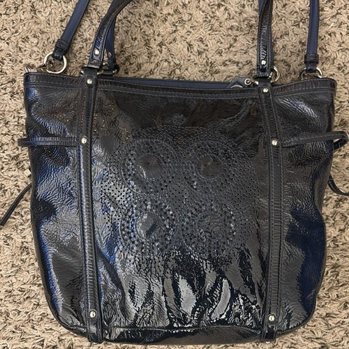Vintage Coach Navy Blue Audrey Patent Convertible Shoulder Bag - Picture 8 of 15