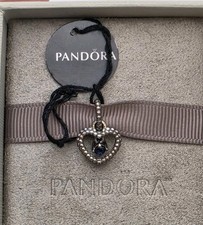 Pandora Beaded Heart Birthstone Dangle Charm September Blue Original Tag Box