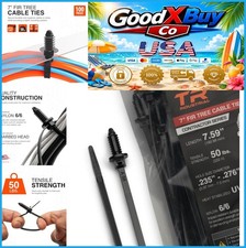 Fir Tree Push Mount Cable Ties 7" UV Black Nylon 50 lb 100-Piece USA Made