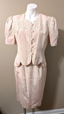 Scott McClintock 2 pc Skirt Suit sz 12 Pink Taffeta Fine Lace 80's Special Occas