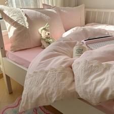Pink Gingham Duvet Cover Full Size 3 Pieces Romantic Lace Duvet Cover Pink Pl...