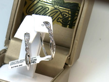  799-  1/4CT TW NATURAL Diamond TWIST HINGE BACK  HOOP EARRINGS SS/14K PL 925
