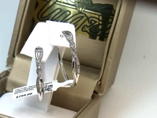 $799-💥1/4CT TW NATURAL Diamond TWIST HINGE BACK ! HOOP EARRINGS SS/14K PL 925