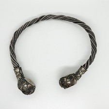 Vtg Viking Nordic Torque Necklace Torc Neck Ring Twisted Metal Filigree Cuff