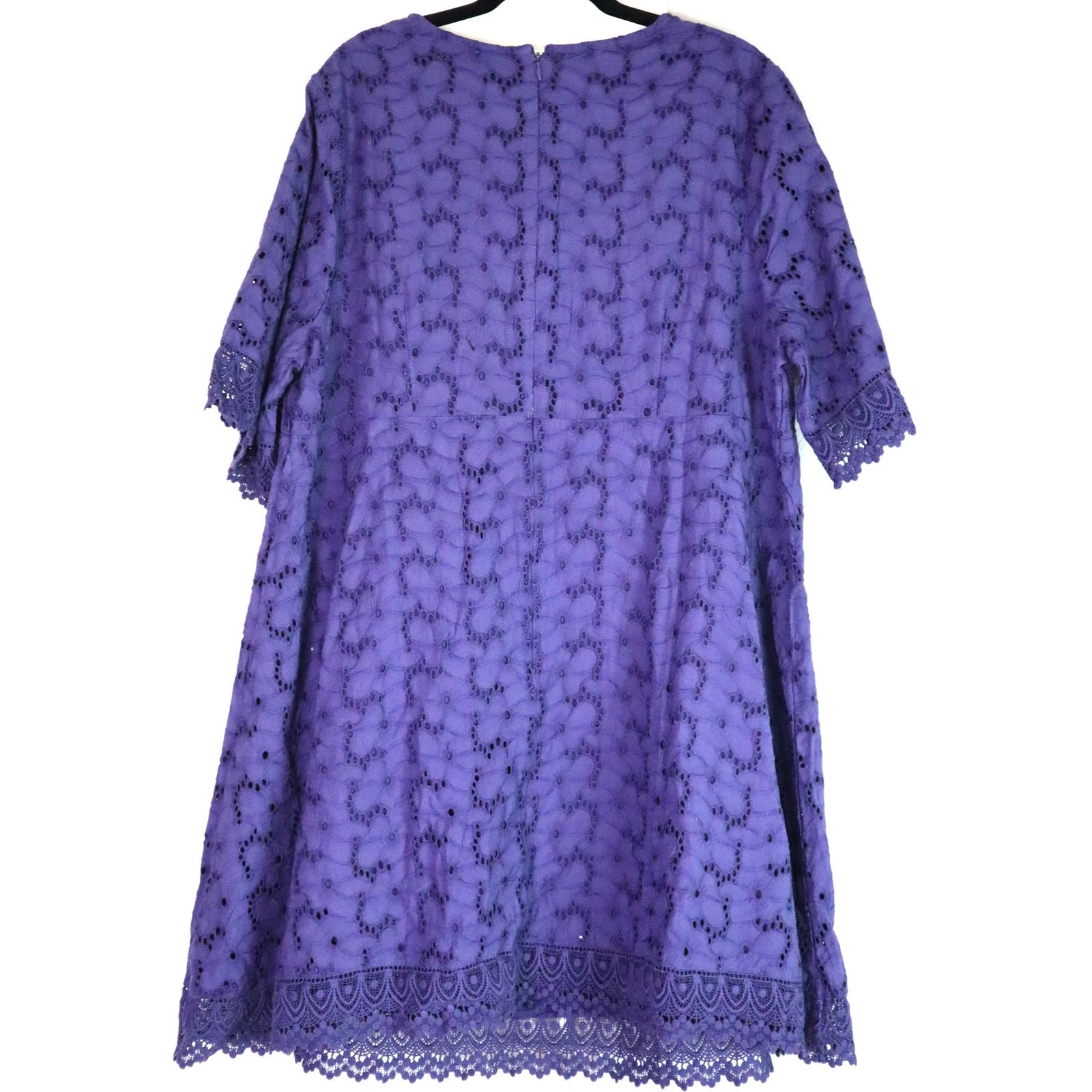 VALENTINO Abito Rue Valentina pizzo occhiellato 2X corto viola intenso blu 100% cotone boho