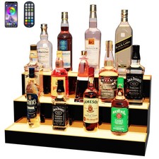 MESAlLUP 24 Inch 3 Tier Lighted Liquor Bottle Display Shelf, LED Bar Shelves ...