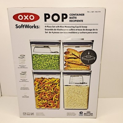 OXO SoftWorks POP Container 4-Piece Set Airtight Pantry Storage Rice Scoop New