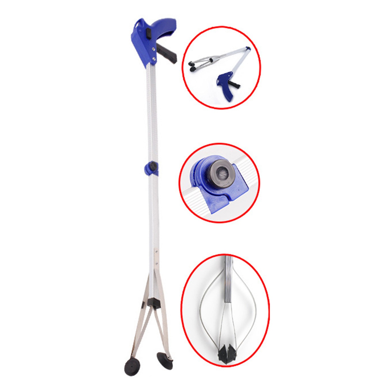 Foldable Garbage Picker Rubber Suction Cup Aluminum Rod Trash Reacher Grabber