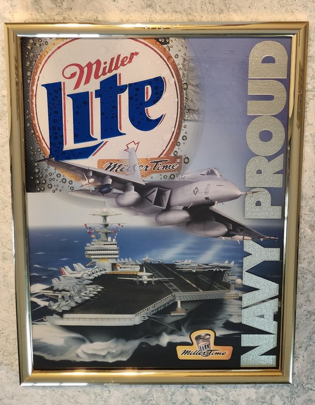 Miller Lite Navy Proud Military Advertising Hanging Beer Mirror Sign