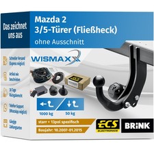 ANHÄNGERKUPPLUNG für Mazda 2 07-15 starr BRINK +13pol E-Satz ECS spezifisch