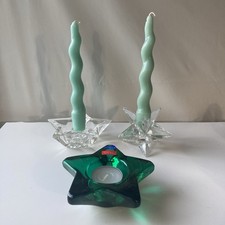 VTG Star Shaped Glass Taper Tea Light Candle Holder Set 3pcs Celestial Astral