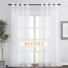 RYB HOME 4 Panels White Sheer 54"W x 96"L Pack of 4 , Voile