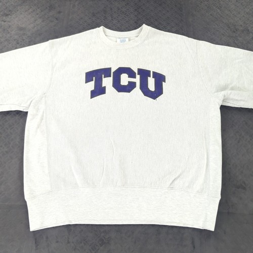 TCU Horned Frogs Sweatshirt Champion Reverse Weave Gray Long Sleeve Men XL - Picture 8 of 13