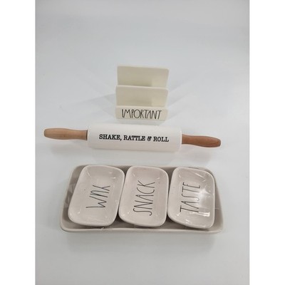 Rae Dunn Style Ceramic Serving Set with Rolling Pin - White