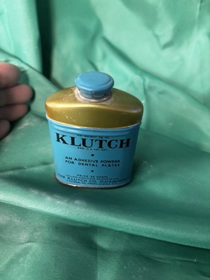 VINTAGE KLUTCH  ADHESIVE POWDER  FOR DENTAL PLATES TIN PUTNAM INC. 3''