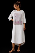 I Love Linen white dress with desert scene featuring cacti and a sun.One size