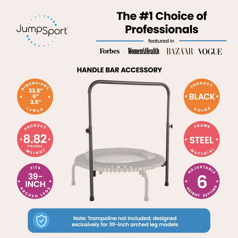 Accesorio de manillar JumpSport para trampolines de fitness para piernas arqueadas | Solo se adapta Foto 2 de 4