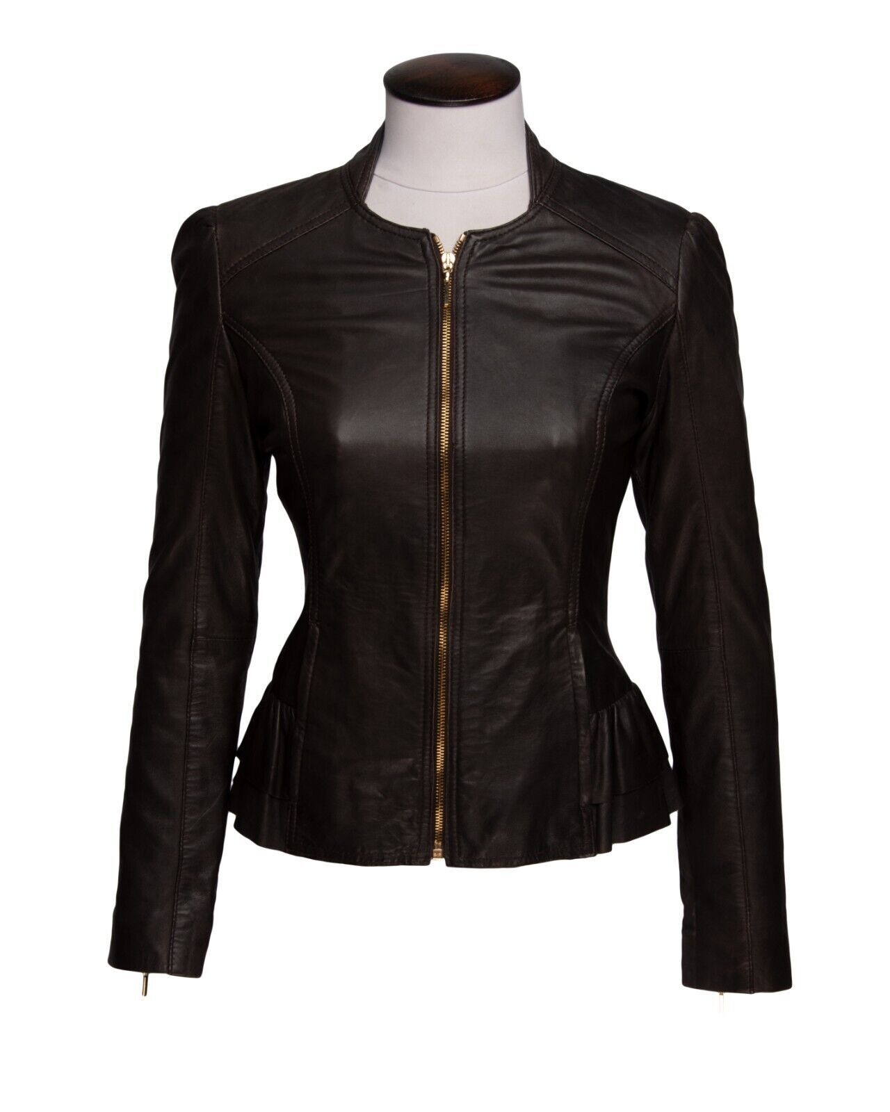 TED BAKER Jacket Brown Leather Womens Peplum Size 1 / S eBay