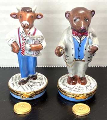 WALL Street BEAR & BULL Artoria Limoges Trinket Box France Limited Ed of 1000