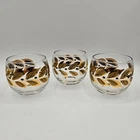 Vintage Federal Glass Roly Poly Barware Gold Black Laurel Leaf Set of 3 MCM